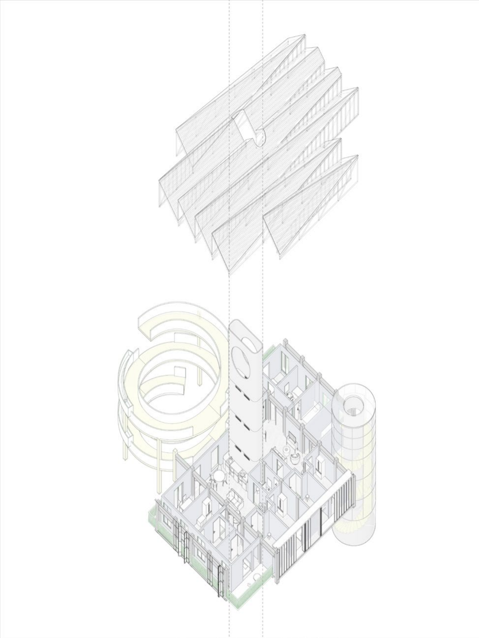 Exploded axonometric diagram of the microgrid and housing system