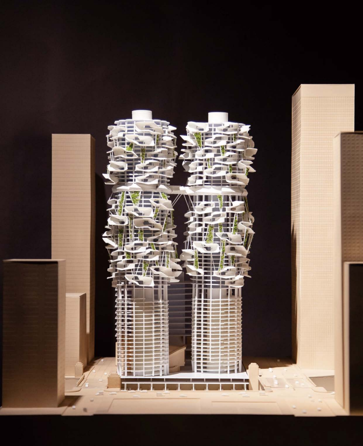 Physical model of the transformed Marina City towers