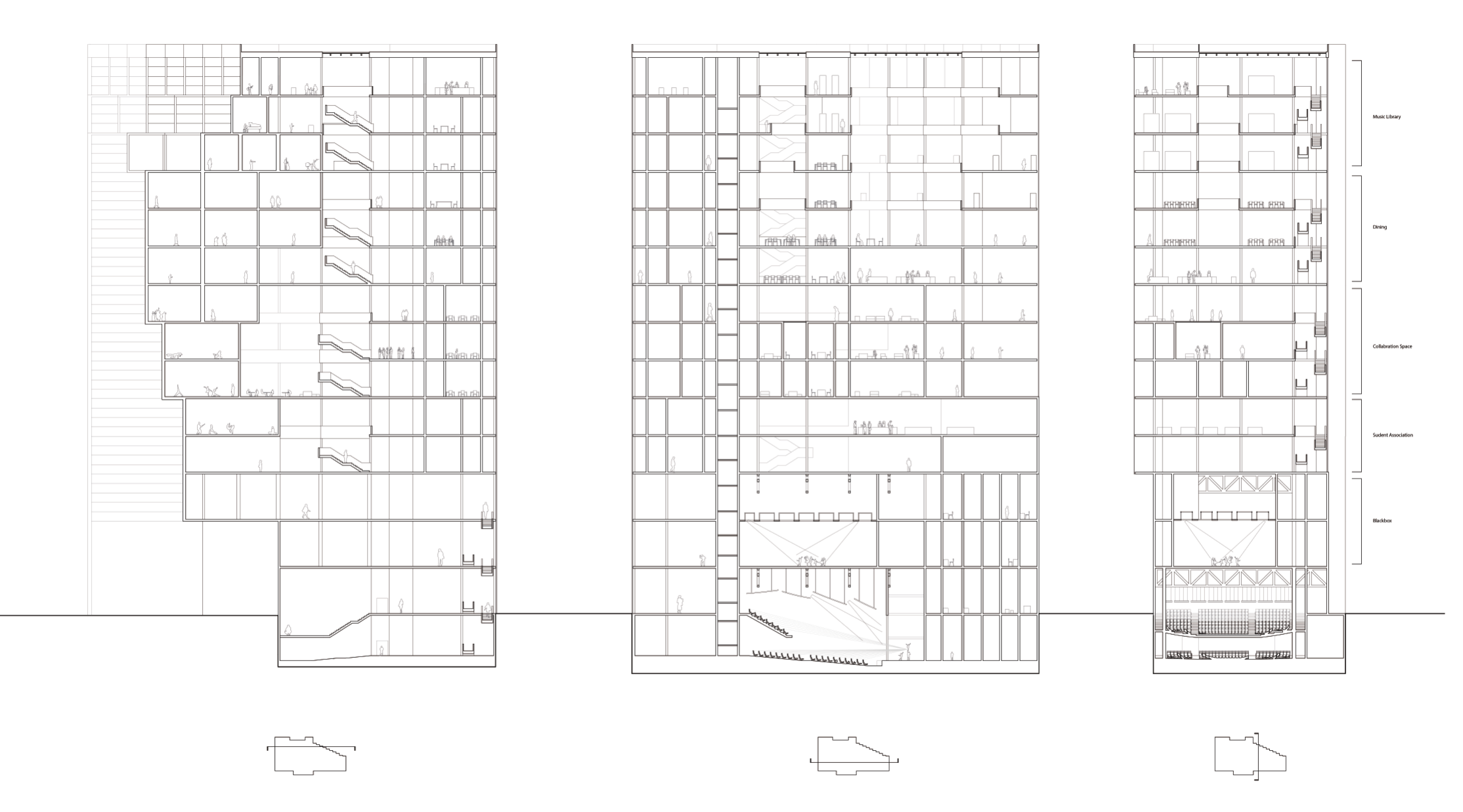 Program sections for the music library dining collaboration and theaters
