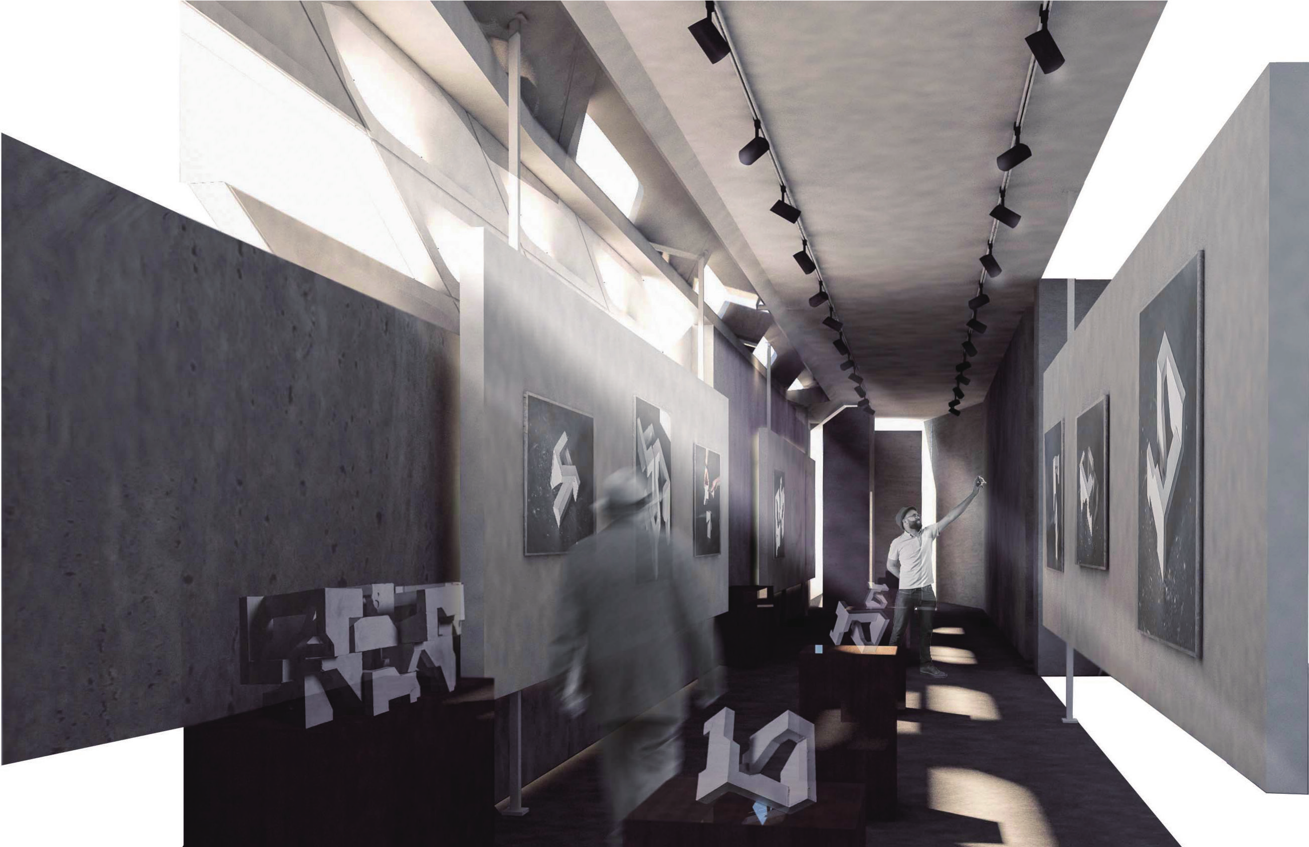 Interior rendering of a linear gallery