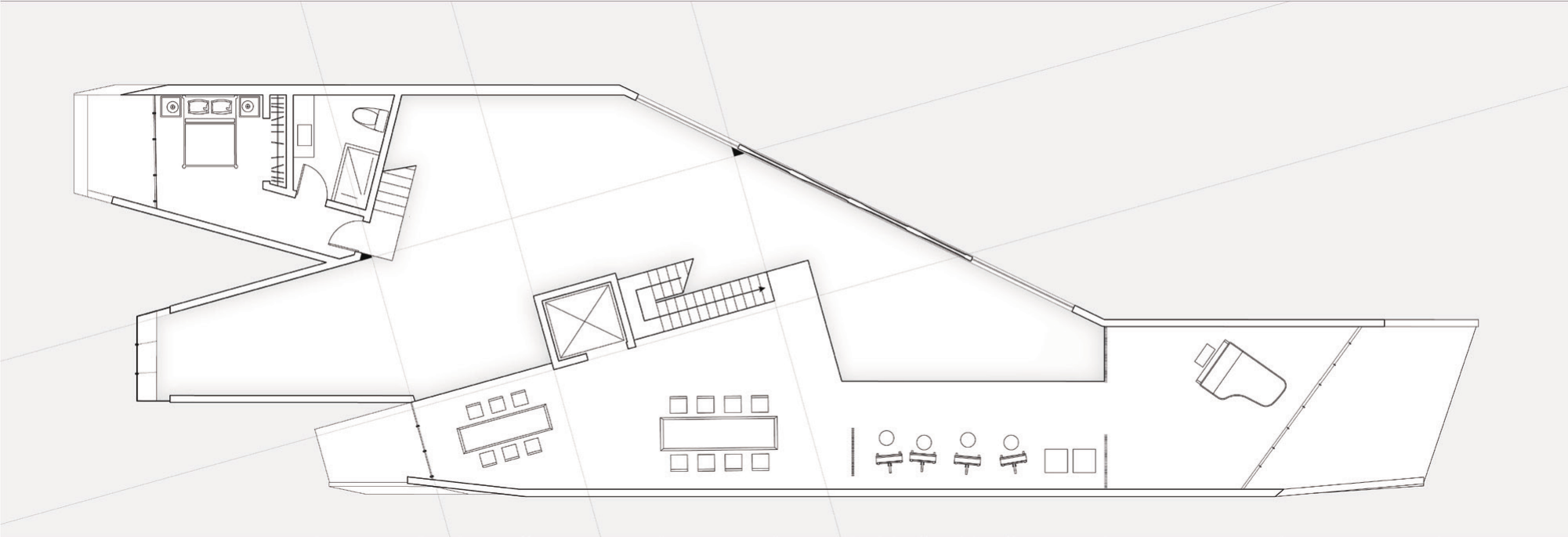 Upper-level plan with bedrooms studio and shared rooms